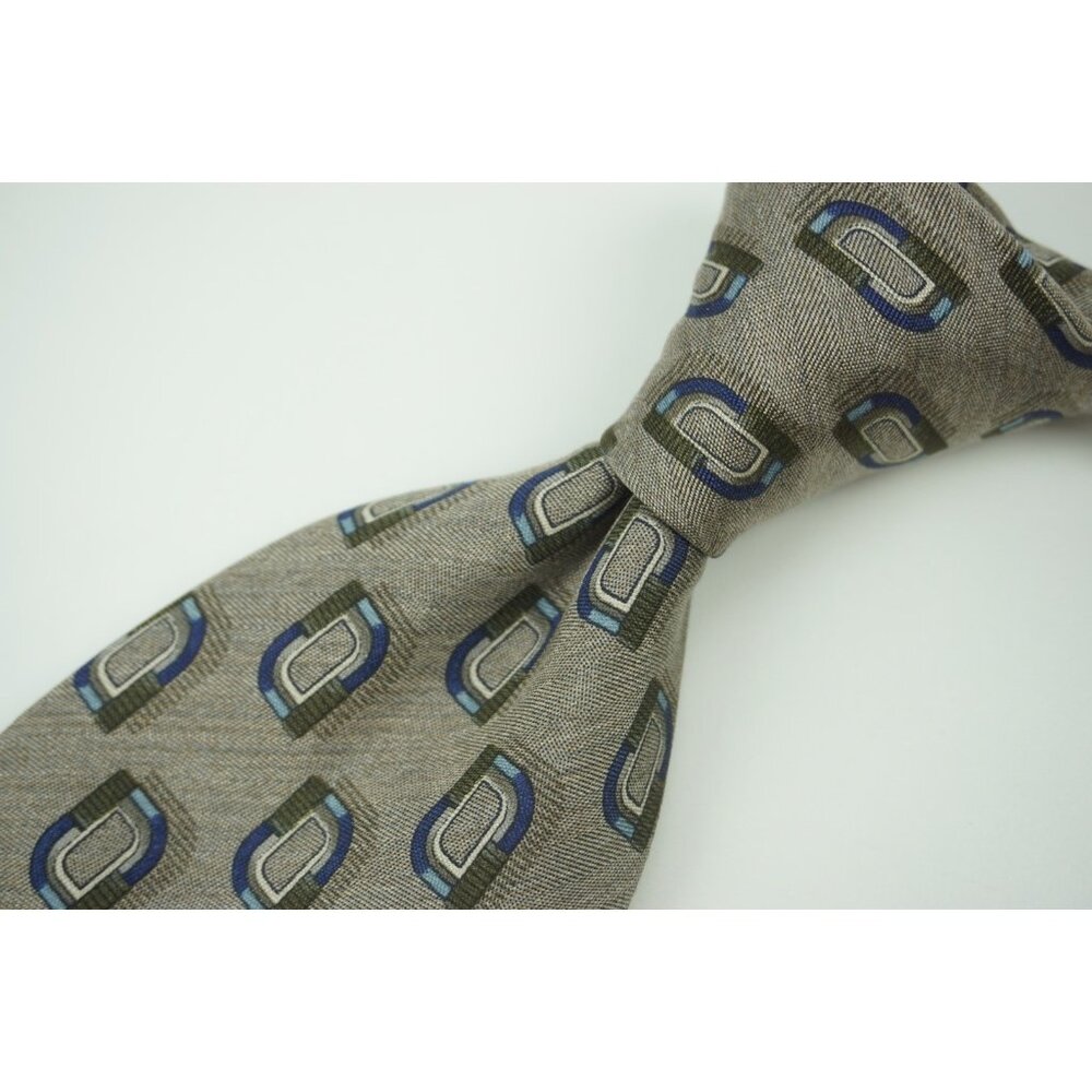Ermenegildo Zegna Brown Blue Geometric 100% Silk Tie